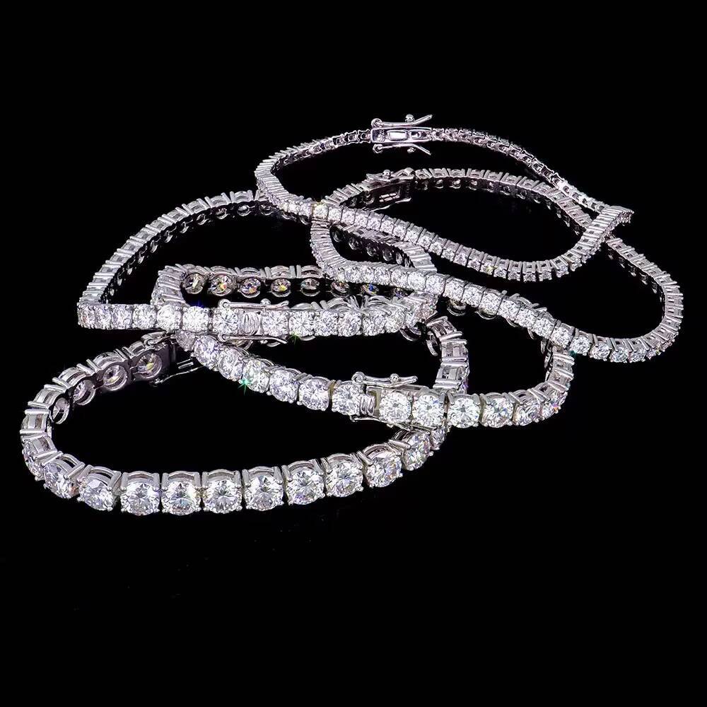 Best Friend Necklaces for 2 S925 Sterling Silver Tennis Bracelet 2-6mm Cross-Border European American Style Inlaid Moissanite