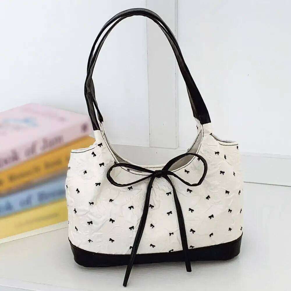 Sweet Single Shoulder Bow Print Tote Fashion Underarm Bag Protable Casual Commute Niche Handbags XJ260130