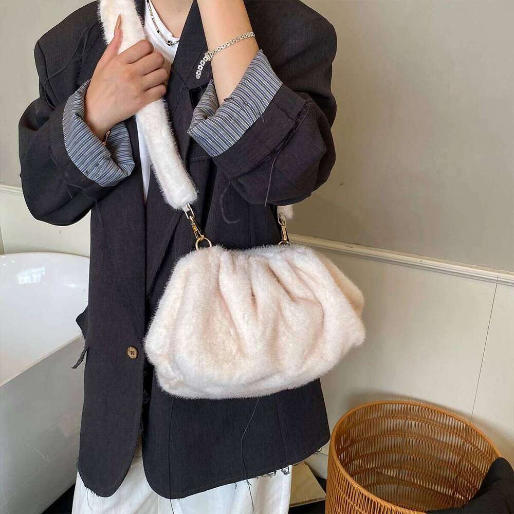 Ladies Casual CrossbodyBag Soft Furry Surface Crinkle Detailing Spacious Interior Removable Shoulder Strap Versatile Commute Bag XJ260131