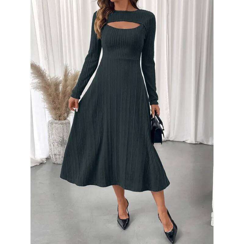 Autumn and Winter Elegant Casual Hollow Texture Slim Dress XJ260131