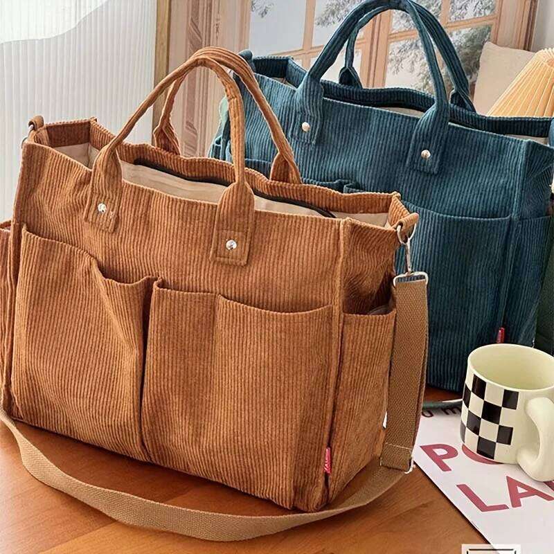 Corduroy Crossbody Tote Stylish Commuter Shoulder Bag with Multiple Spacious Pockets Handbag For Women