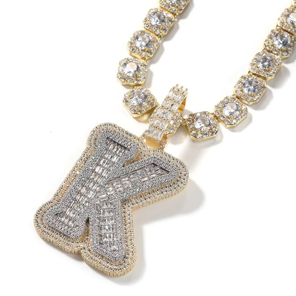 Luxury Mens Double Layer Initials Necklace Choker Baguette Diamond-Encrusted Customizable Hip Hop Rhodium Plating Rope vvs moissanite