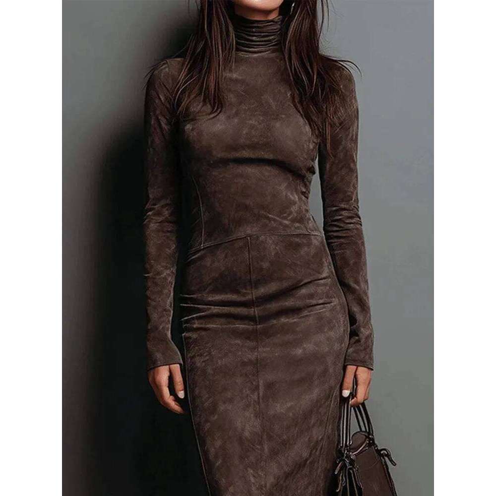 Spring Autumn Sexy Slim Midi Dress For Female Fashion Half-high Collar Long Sleeves Dresses Ladies Foreign Style Party Vestidos XJ260131