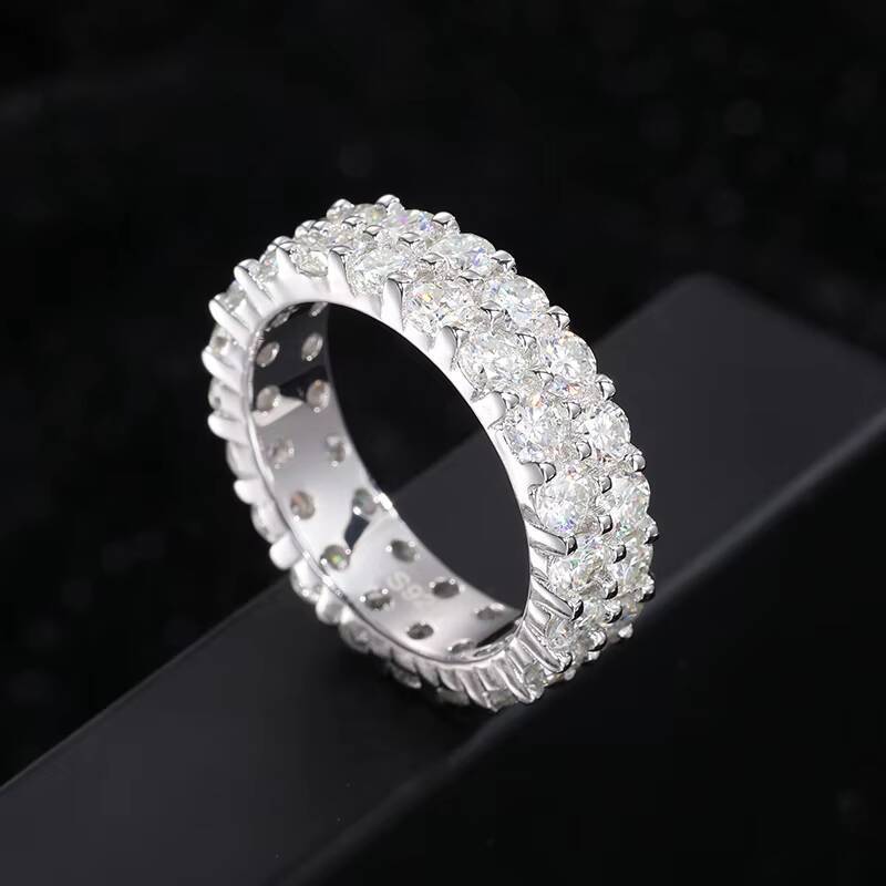 Dropshipping Anillo Luxury Bling Silver White Gold 925 2 Rows 3mm VVS Moissanite Diamond Wedding Ring With GRA Certificate