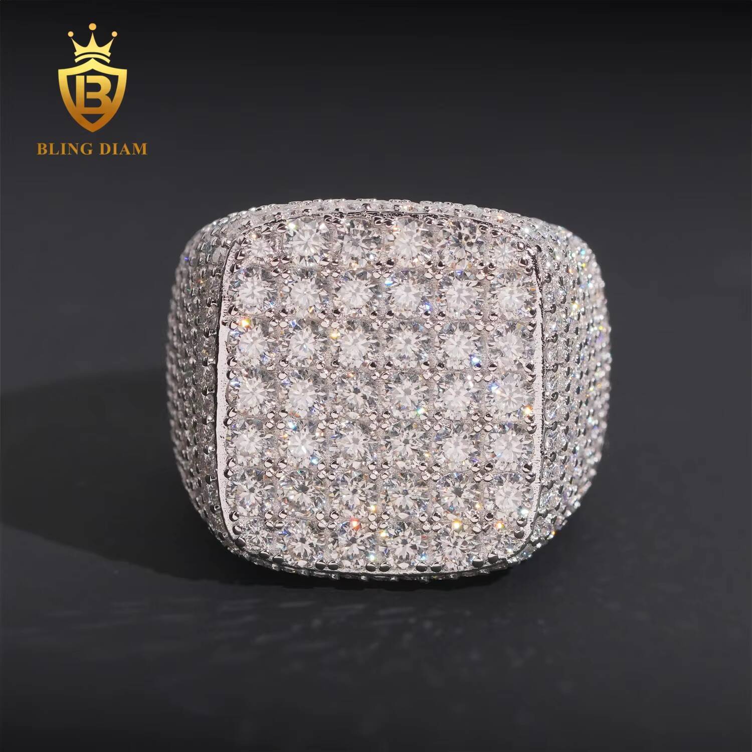 New Arrival Ready to Ship 925 Sterling Silver Hip Hop Ring Iced Out Diamond Moissanite Ring Pass Diamond Tester Men Ring