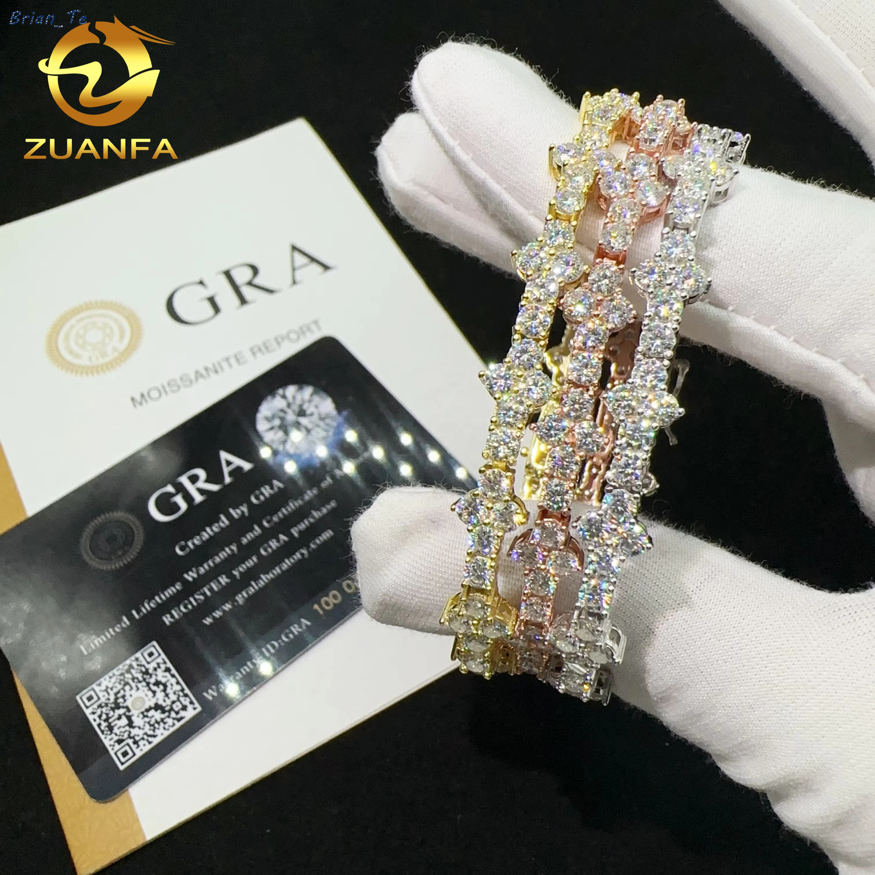 Hot Selling Sterling Silver 925 Lab Diamond Jewelry Iced Out Vvs Moissanite Hip Hop Jewelry Tennis Chain Bracelet