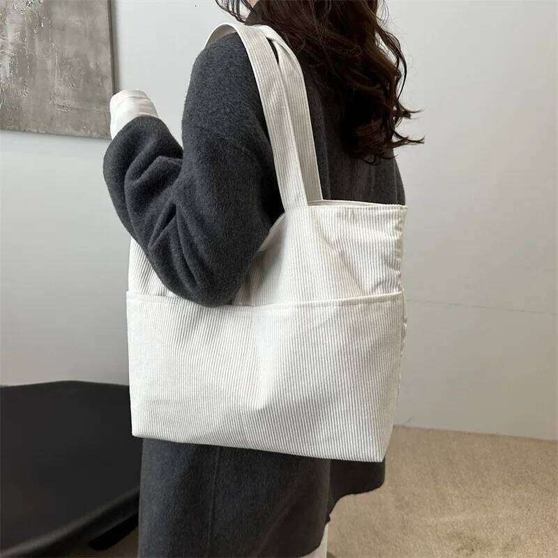 Simple Large Capacity Tote Women Shoulder Bag Retro Corduroy Ladies Shopping Commuter Underarm Bags Female Multi-Pocket Handbags Xiu Lai Si