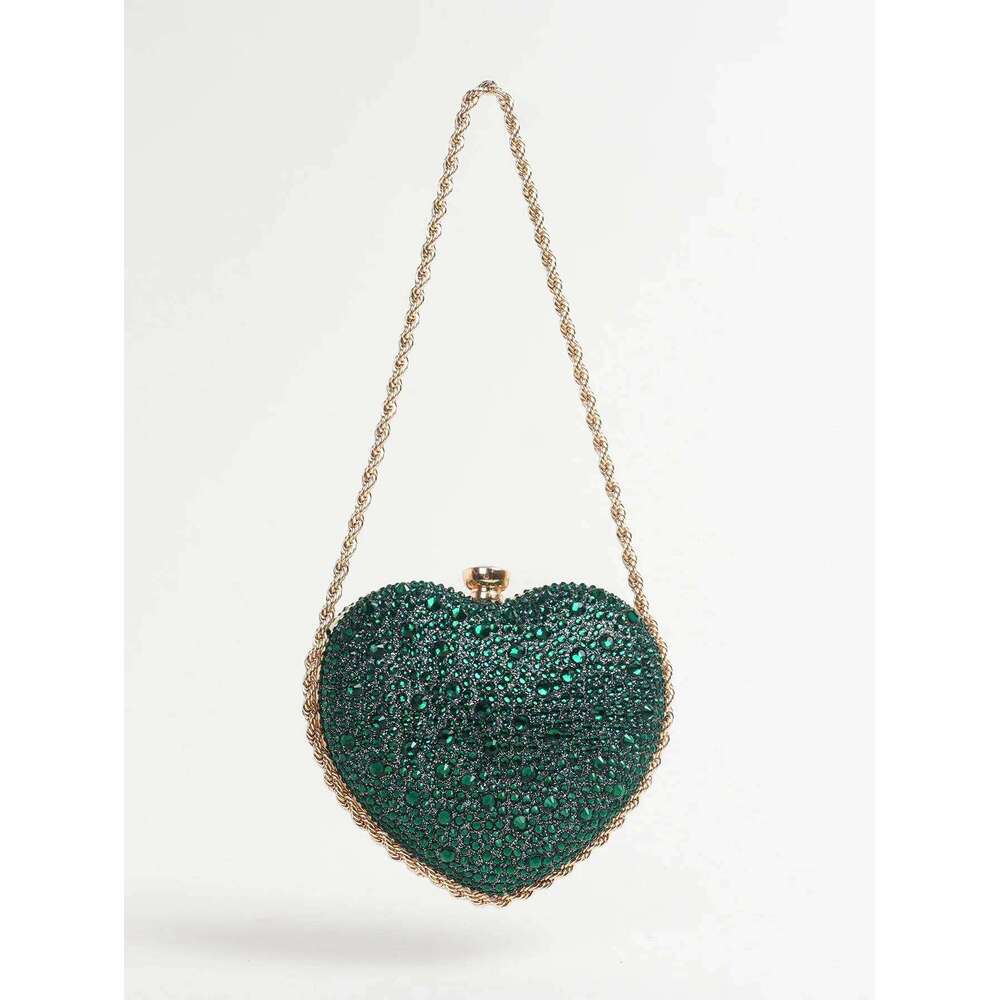 Women's evening clutch bag, luxurious sparkling rhinestone heart-shaped handbag. Fashionable and elegant, high-end feel