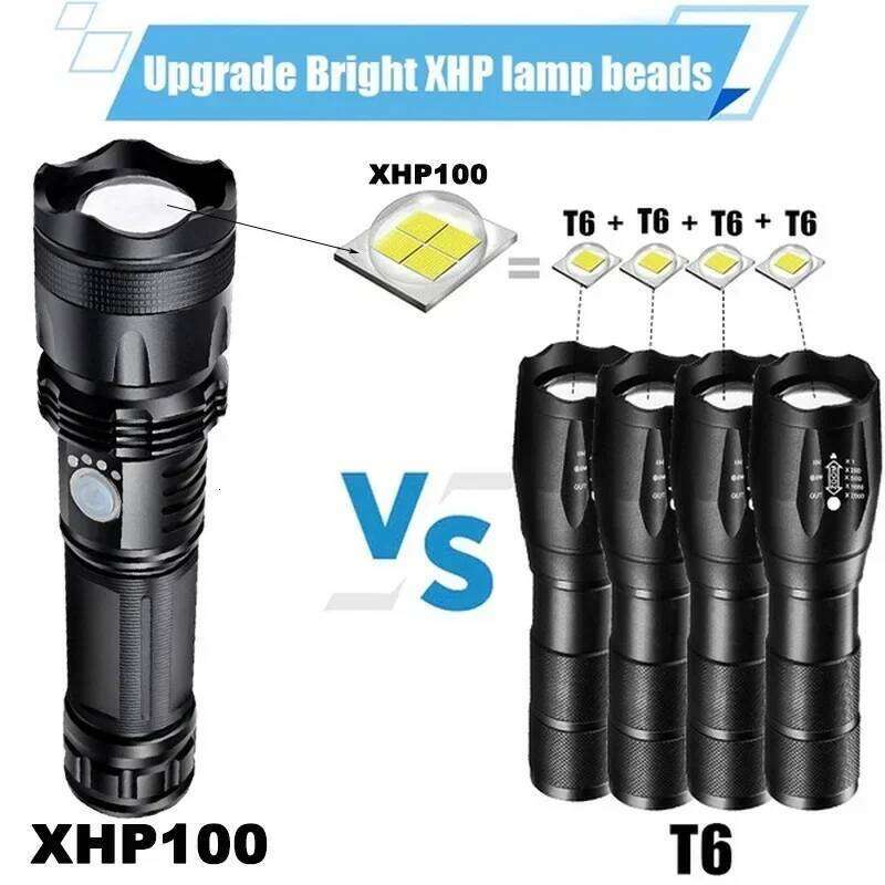 High Power XHP100 Led Flashlight Rechargeable 4 Core Torch Zoom Usb Hand Lantern For Camping, Outdoor & Emergency Use H260131