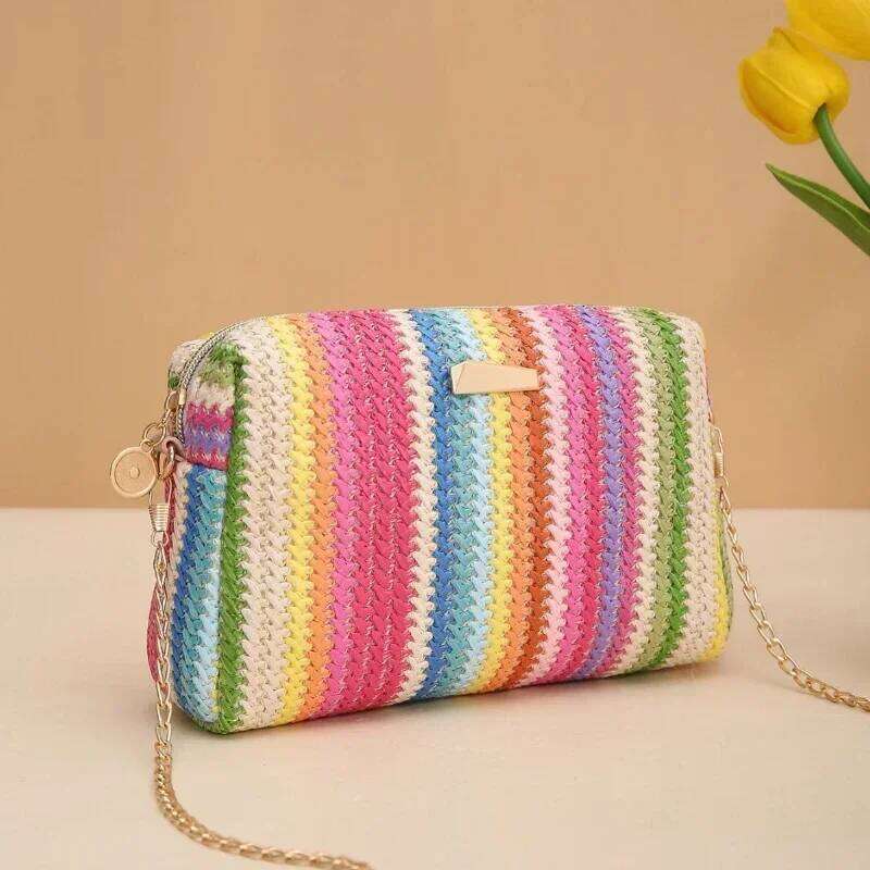 Rattan Knitting Women Straw Beach Summer Chain Small Purse and Handbag Female Shoulder Crossbody Bags Travel Design Flap Bag