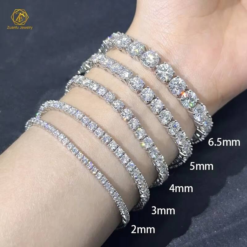 Mens Chains 925 Silver Iced Out 2MM 3MM 4MM 5MM 65MM 7MM 75MM 8MM VVS Moissanite Tennis Chain Hip Hop Fine Jewelry