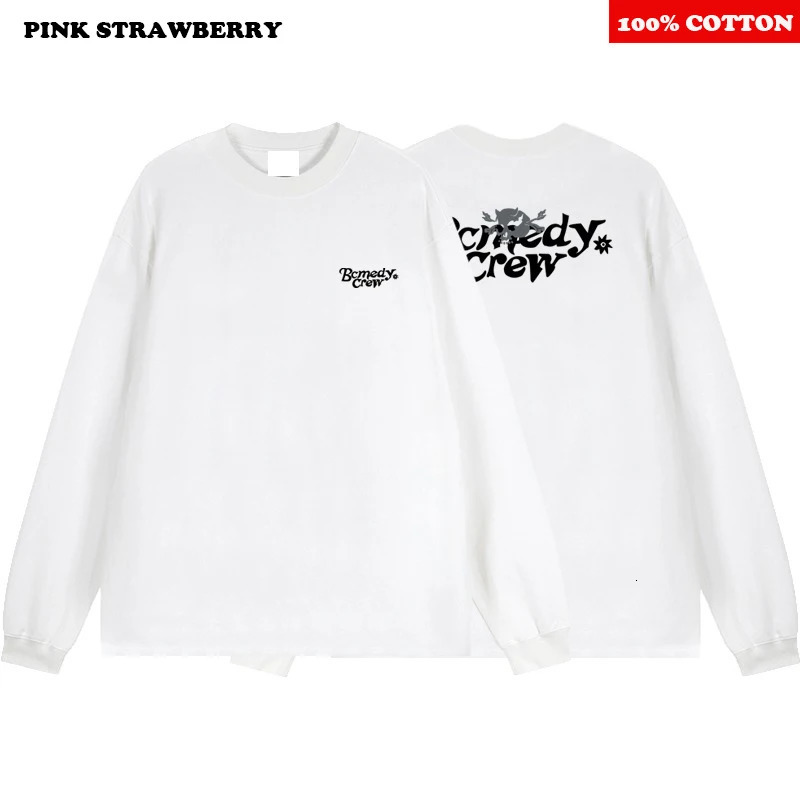 American Street White T-shirt Mens Autumn 100 Cotton Oversize Long sleeved Sports Gym T-shirt Y2k Tops Men clothing 260118