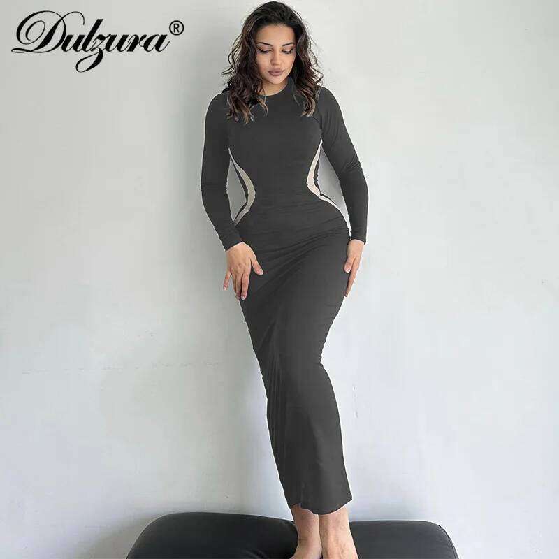 Hawthaw Women 2023 Autumn Winter Sleeve Party Club Streetwear Bodycon Black Long Dress Wholesale Items For Business XJ260131