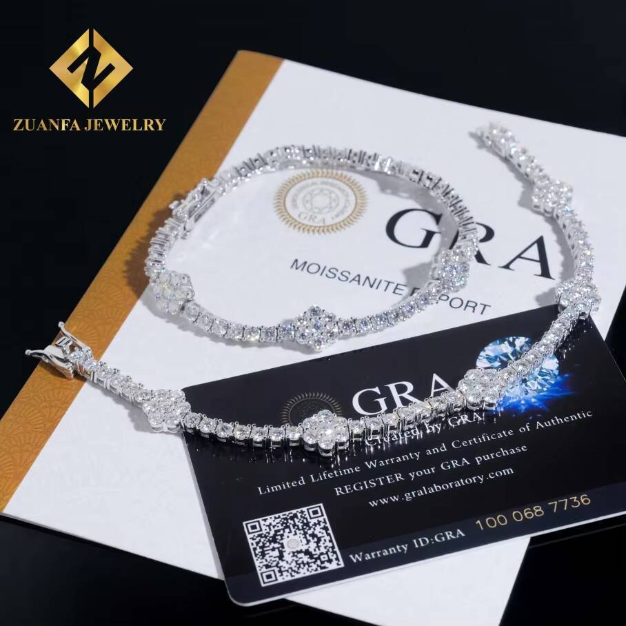 New Arrival Flower Pass Diamond Tester GRA Moissnaite Diamond Jewelry Tennis Chain 925 Silver Gold Plated Cluster Bracelets