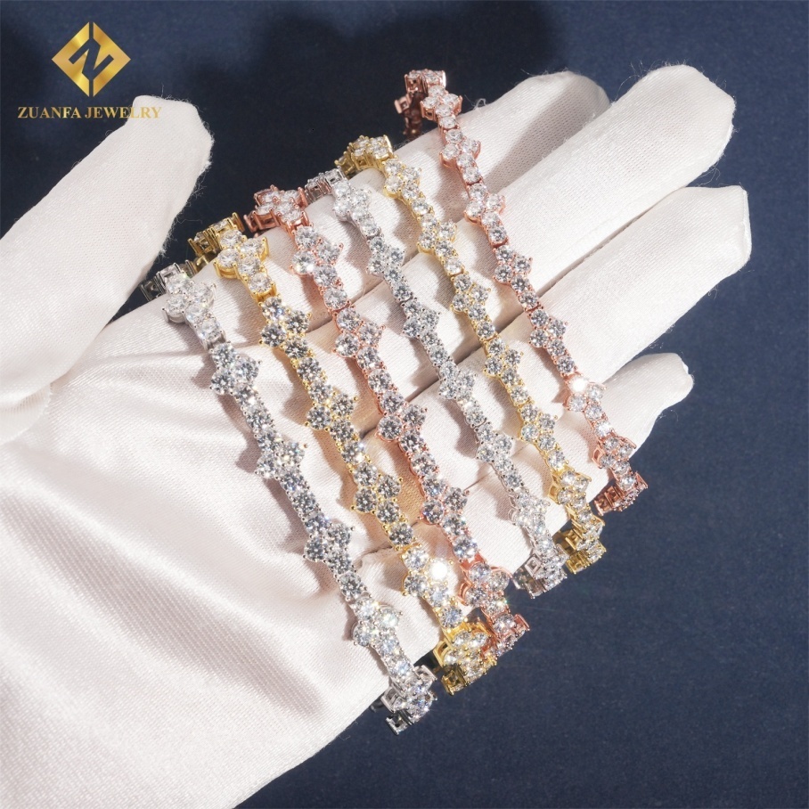 Ready to Ship Mini Cross Cluster Moissanite Tennis Bracelet Necklace 3mm 4mm Iced Out 925 Silver Tennis Bracelet Hip Hop Jewelry
