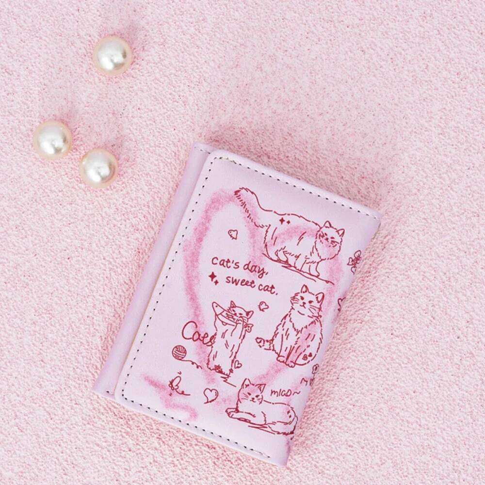2025 New Women Wallets Female Leather Purses Card Holders Graffiti Cat Portable Coin Purse Large Capacity Money Bag Cute Wallet