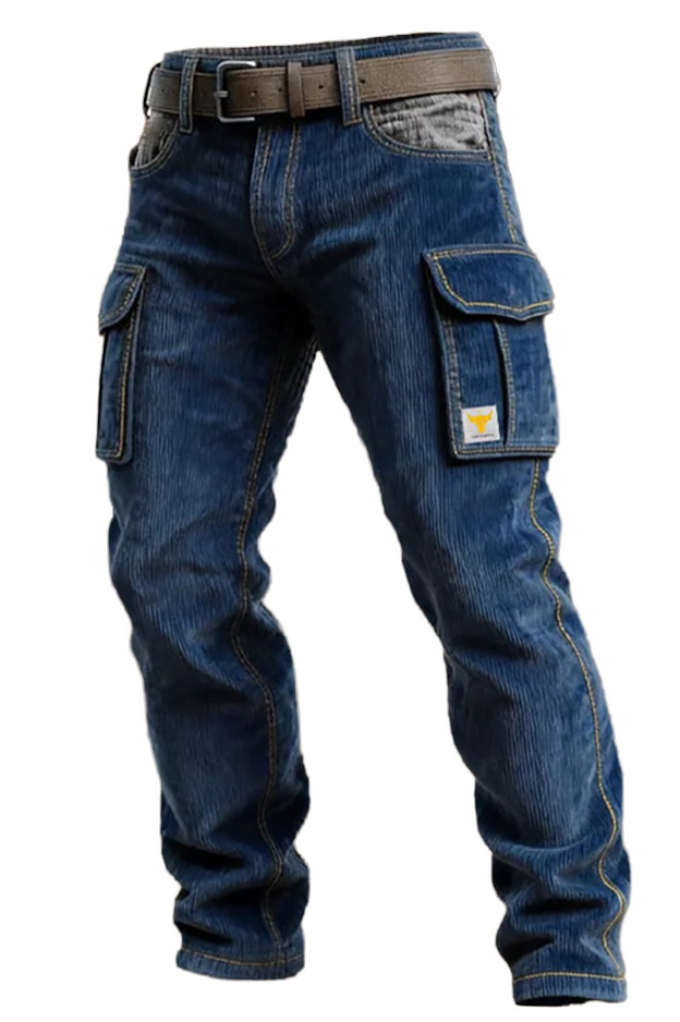 Free Shipping 2026 Men's Washed Denim Cargo Pants, Vintage Print & Destroyed Details, Punk Inspired Straight Leg Jeans
