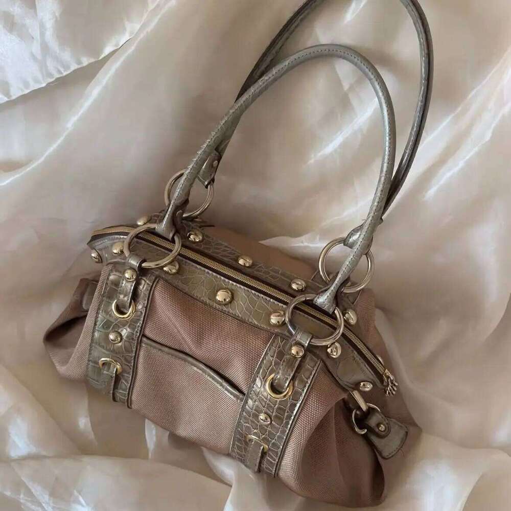 Hot Girl Retro High End Handbag Women Patchwork Large Capacity Shoulder Ladies Y2K Aesthetics Harajuku Underarm Tote Bag New H260131
