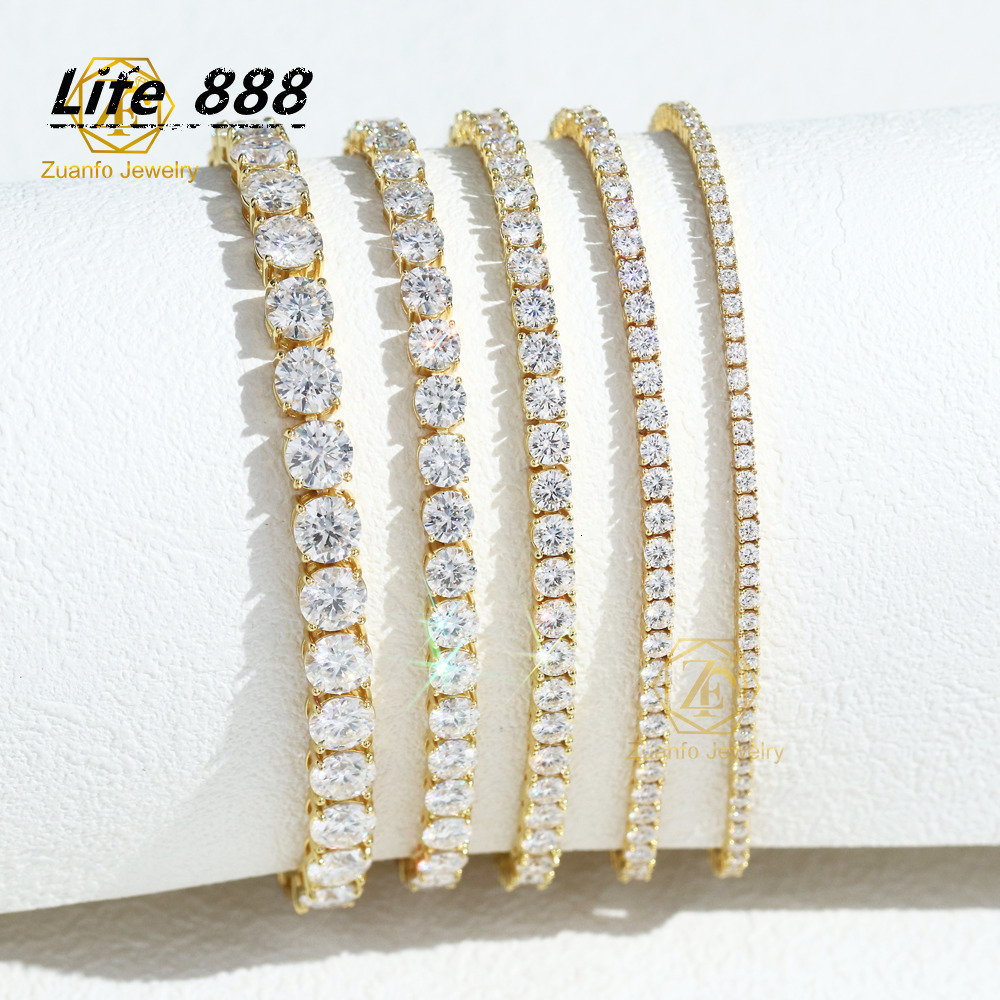 2026 Hot Sale Gold Plated 925 Silver D VVS1 Moissanite Tennis Chain Hiphop Style Moissanite Charm Bracelet Bangle