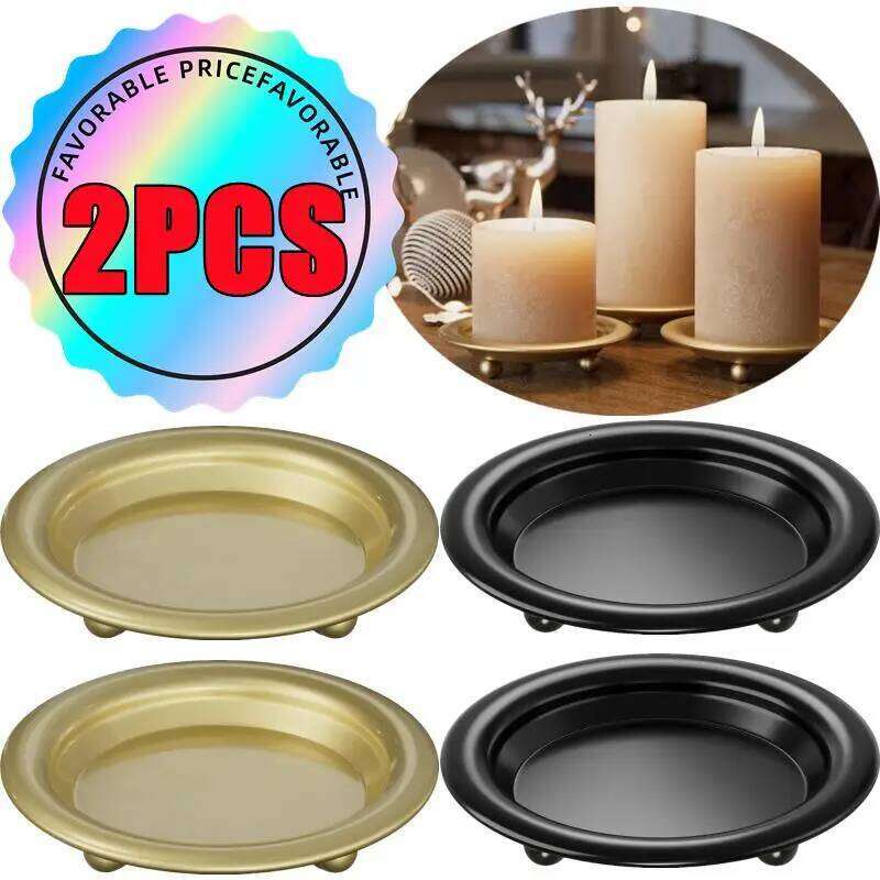 New 2/1PC Iron Black Gold Tray Base Wedding Party Holiday Banquet Decorative Holder Art Gifts Cup Candle Y260131