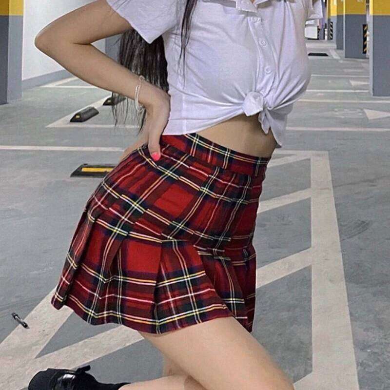 Plaid Pleated Mini Skirts For Women Casual Simple Korean Fashion Preppy Style Vintage Chic High Waist Faldas Hotsweet All-match XJ260131