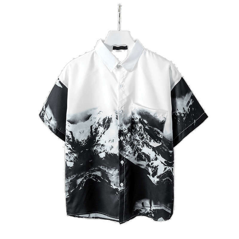Wukong In Stock Trendy Brand Retro Ink Painting Full Print Short Men Summer Loose Couple Casual Half Sleeve Shirt Luanyun Luanyun