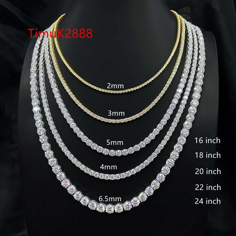 Sterling Silver 925 Chain 3mm 5mm 6mm Double Clasp High Grade Zircon Tennis Chian Silver Bracelet Necklace 925 for Men Women