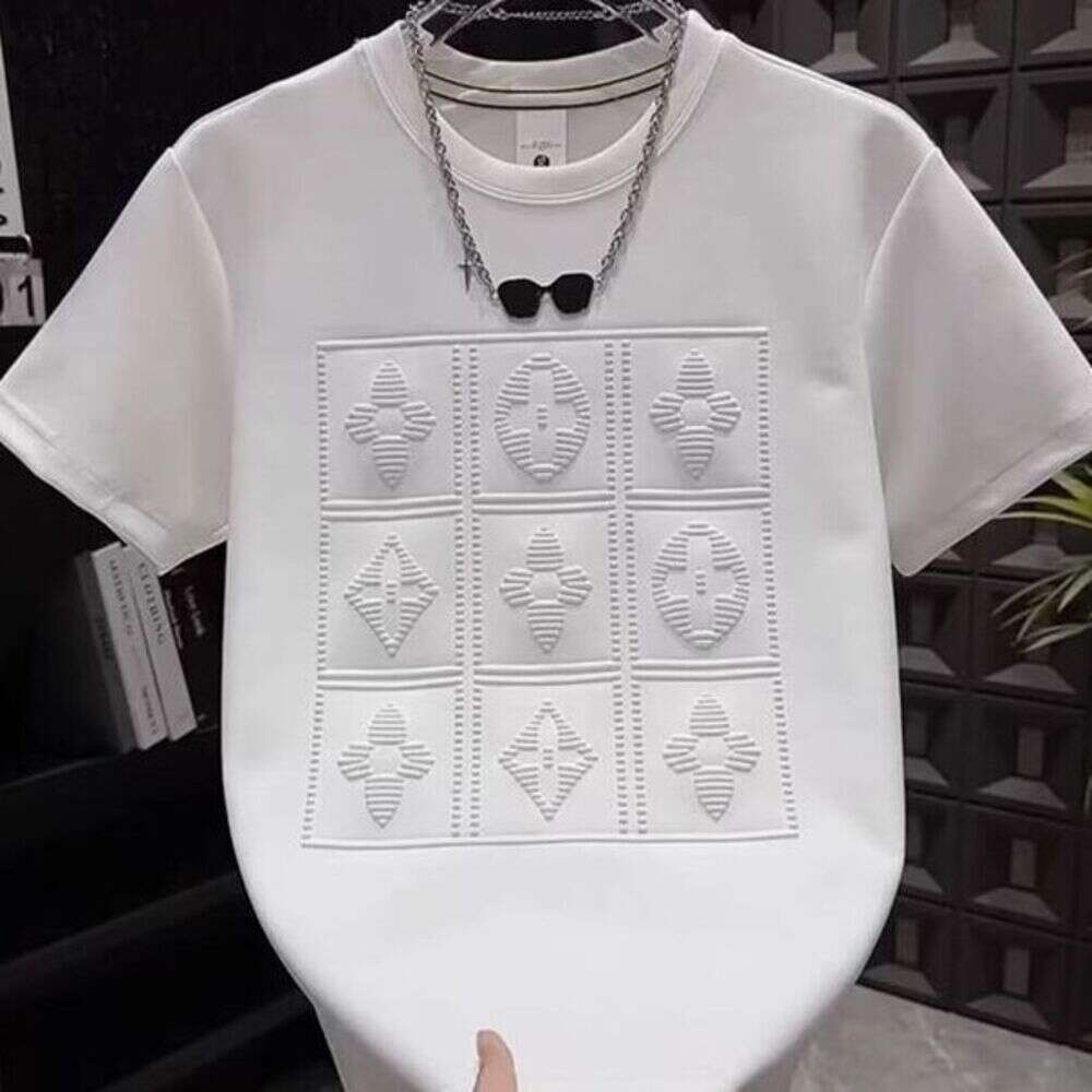 Men's T-Shirt mens tshirt designer Summer New Fashion Trendy Embossed Half-Sleeve Handsome Stretch Slim Fit Versatile Short Sleeve Outdoor Recrea