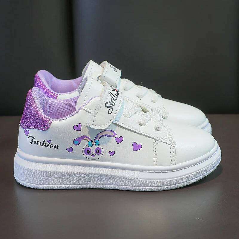 Girls' White Spring Children Anti-skid Leather Solid Soles Children's Shallow Mouth Sport Shoes Size 26-37 Y260128