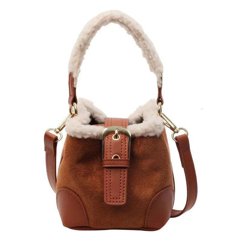 2025 Women's Bags Bucket Shoulder Autumn Winter Vintage Versatile Lamb Wool Handbag Elegant Fashion Crossbody Bag XJ260131
