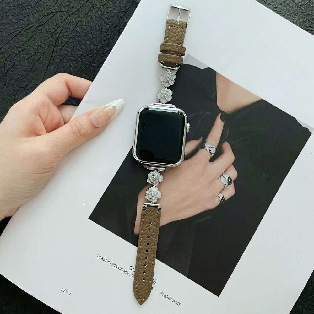 Camellia Diamond Denim Leather Apple Watch Band Fashion Strap for iWatch Series 1-10 Ultra SE
