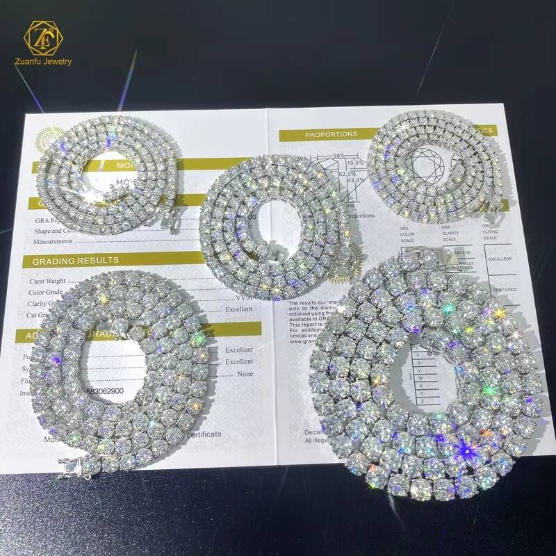Factory Wholesale 925 Silver Gold Plated 3mm-65mm D VVS Moissanite Tennis Chain Necklace for Men and Women