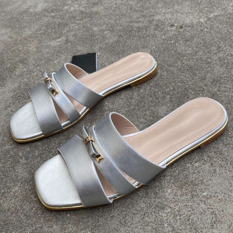 Free shipping designer Fashion New Shoes Retro Flat Women Summer Elegant Vacation Outdoor Bowknot Slide Sandals