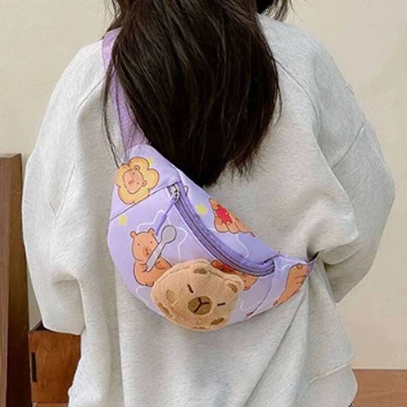 Simple Adjustable Shoulder Strap Large Capacity Waist Cartoon Capybara Children's Chest Bag with Plush Doll