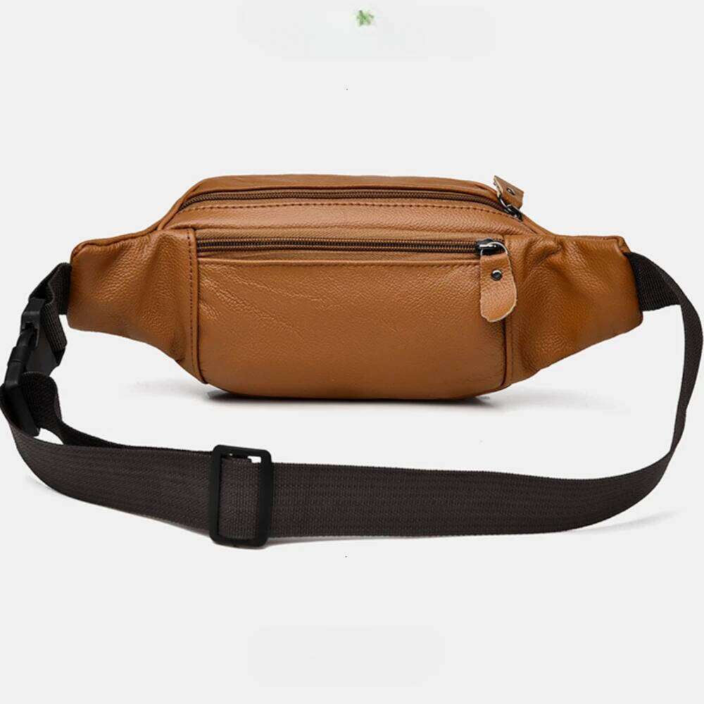 Large Capacity Waterproof PU Leather Men's Waist Male Zipper Site Workers Travel Phone Bag Fanny Pack Men