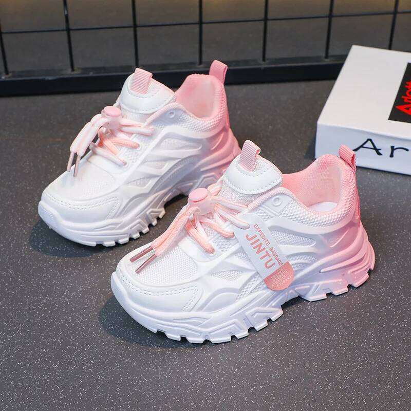 Spring Autumn Girls Low Top Sneakers Children Fashion Daddy Boys Breathable Gradient Color Front Lace Up Running Shoes Y260128