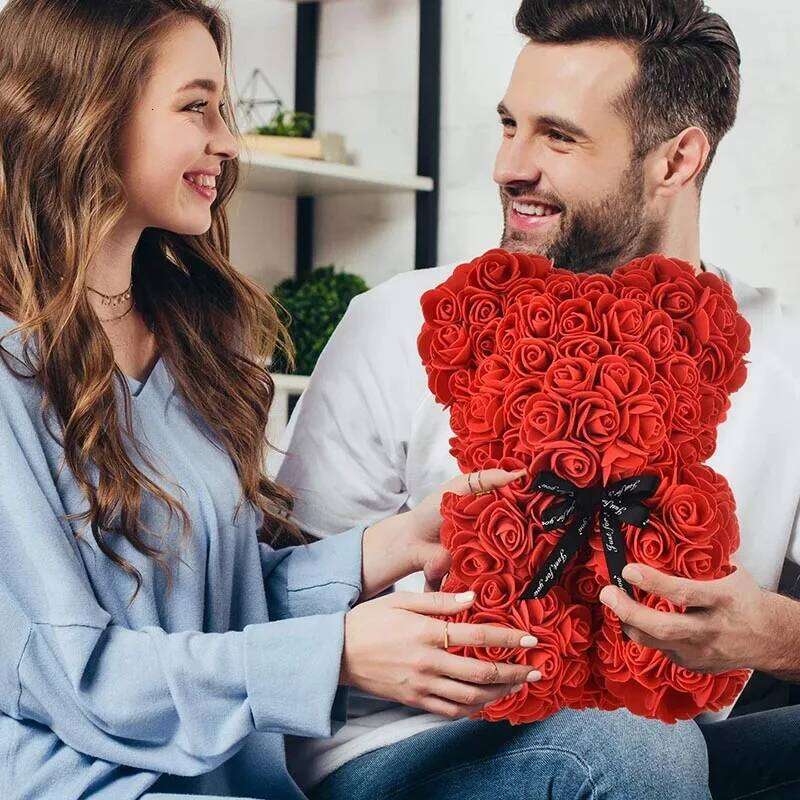 Fashion Artificial Gifts PE Eternal Rose Bear for Mom Mother's Birthday Valentine's Day Wedding Party Decoration Y260131