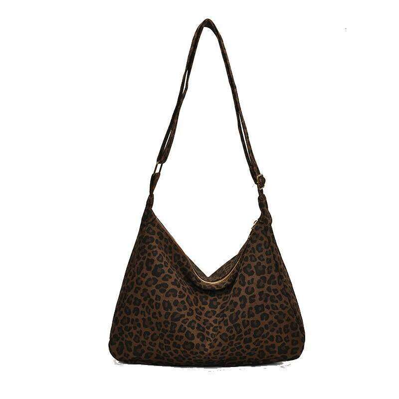 Trendy Casual Soft Textile Women's Shoulder Large Capacity Leopard Print Female Retro Crossbody Bag For Commute Outings XJ260130
