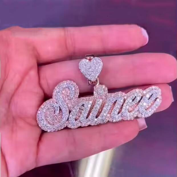 moissanite pendant customRapper Jewelry Mens 925 Sterling Silver Moissanite Diamond Pendant Rose Gold Two Tones Heart Clasp Custom Name Letter Pendant