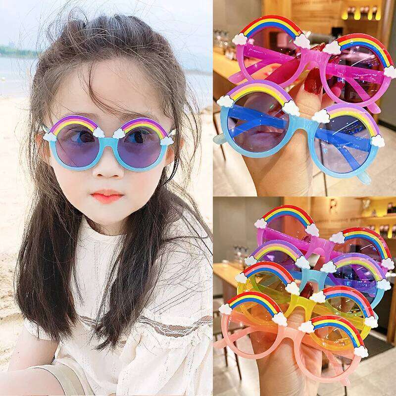 New Children Sunglasses Girls Decorate Rainbow Fashion Sun Glasses Cute Baby Outdoor Sunshade Eyewear UV400 Gafas De Sol H260130