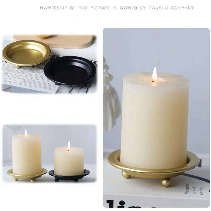 New 2/1PC Iron Black Gold Tray Base Wedding Party Holiday Banquet Decorative Holder Art Gifts Cup Candle Y260131