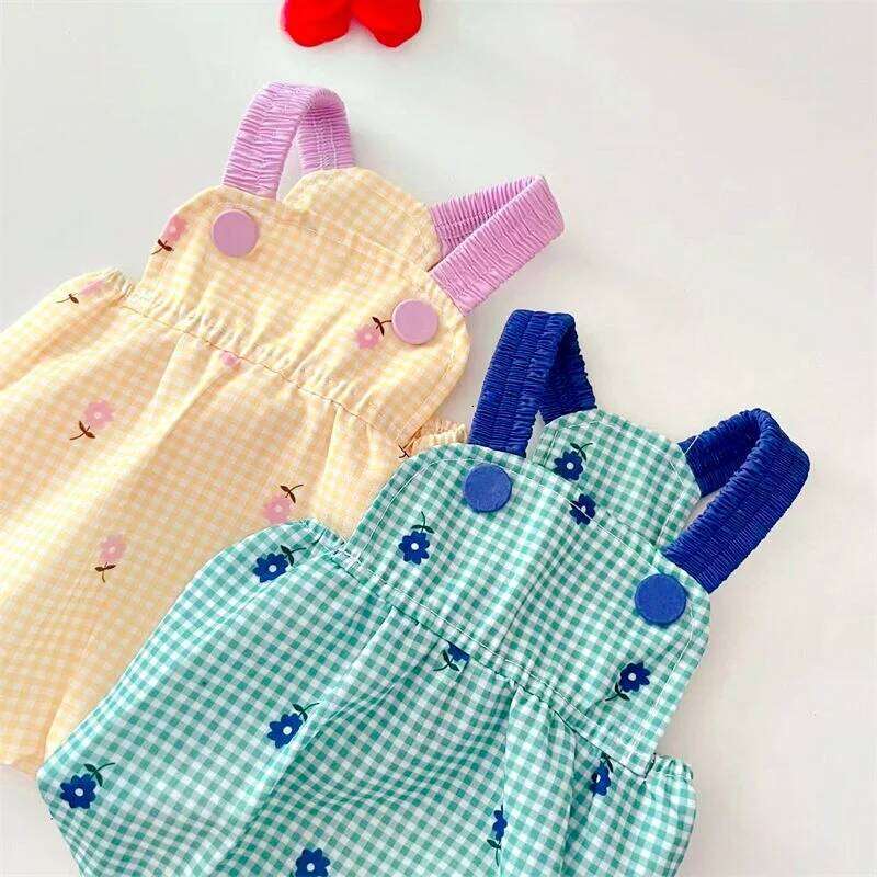 Summer Pet Lovely Plaid Print Dress Chihuahua Teddy Girl Clothes Cat Puppy Suspender Skirt Dog Costume H260129