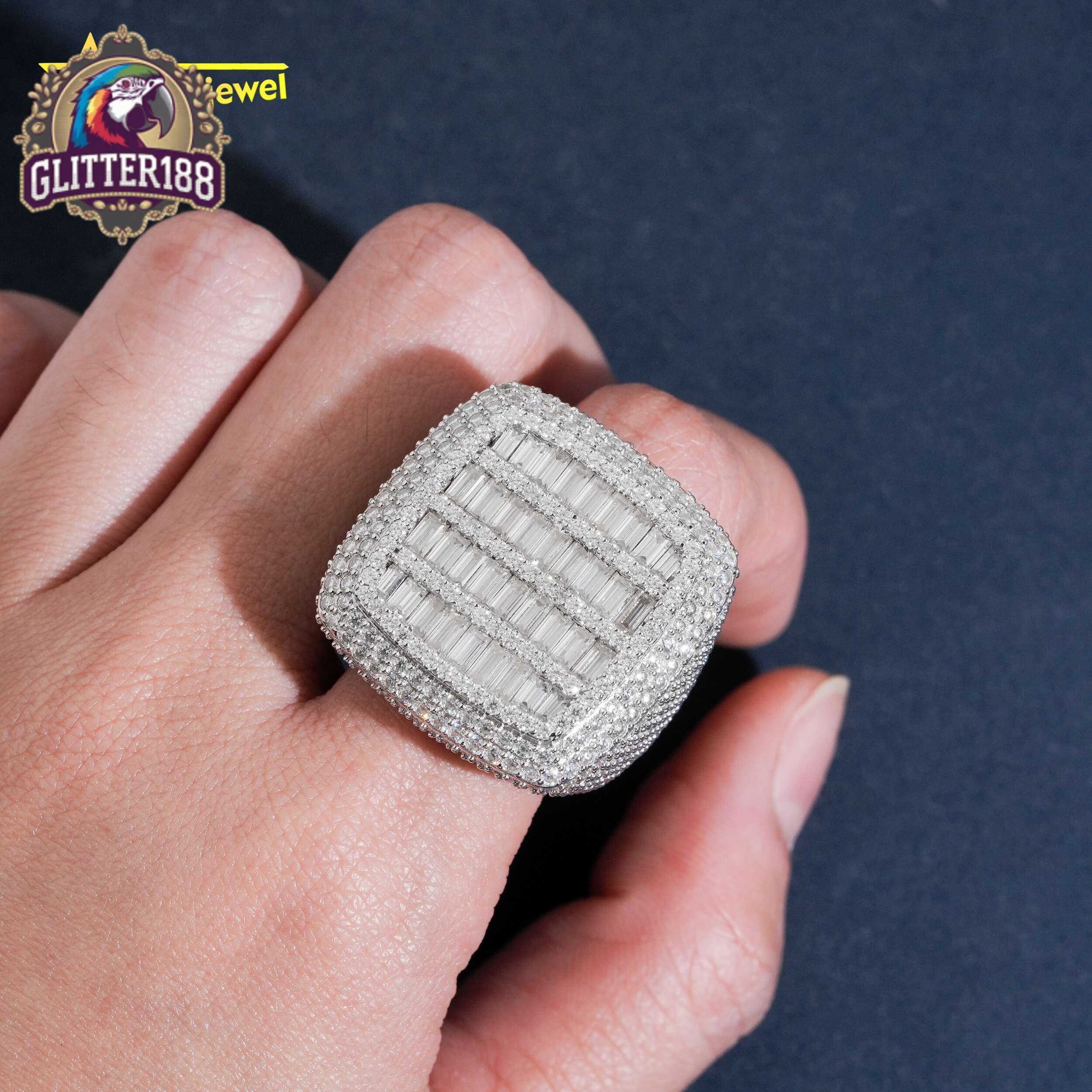 Chunky Heavy Championship Ring Baguette Pass Diamond Tester Hip Hop Jewelry 925 Fully Iced Out Jewelry Ring Moissanite Men