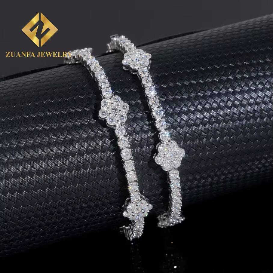 New Arrival Flower Pass Diamond Tester GRA Moissnaite Diamond Jewelry Tennis Chain 925 Silver Gold Plated Cluster Bracelets