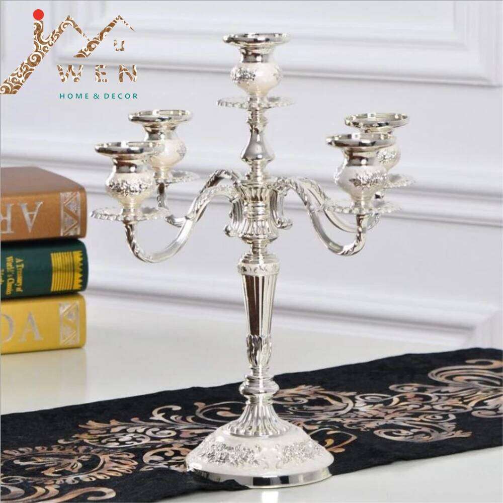 New arrival silver 5 arms candelabra zinc alloy metal candle holder for wedding/ events/ party centerpiece/ home decor Y260131