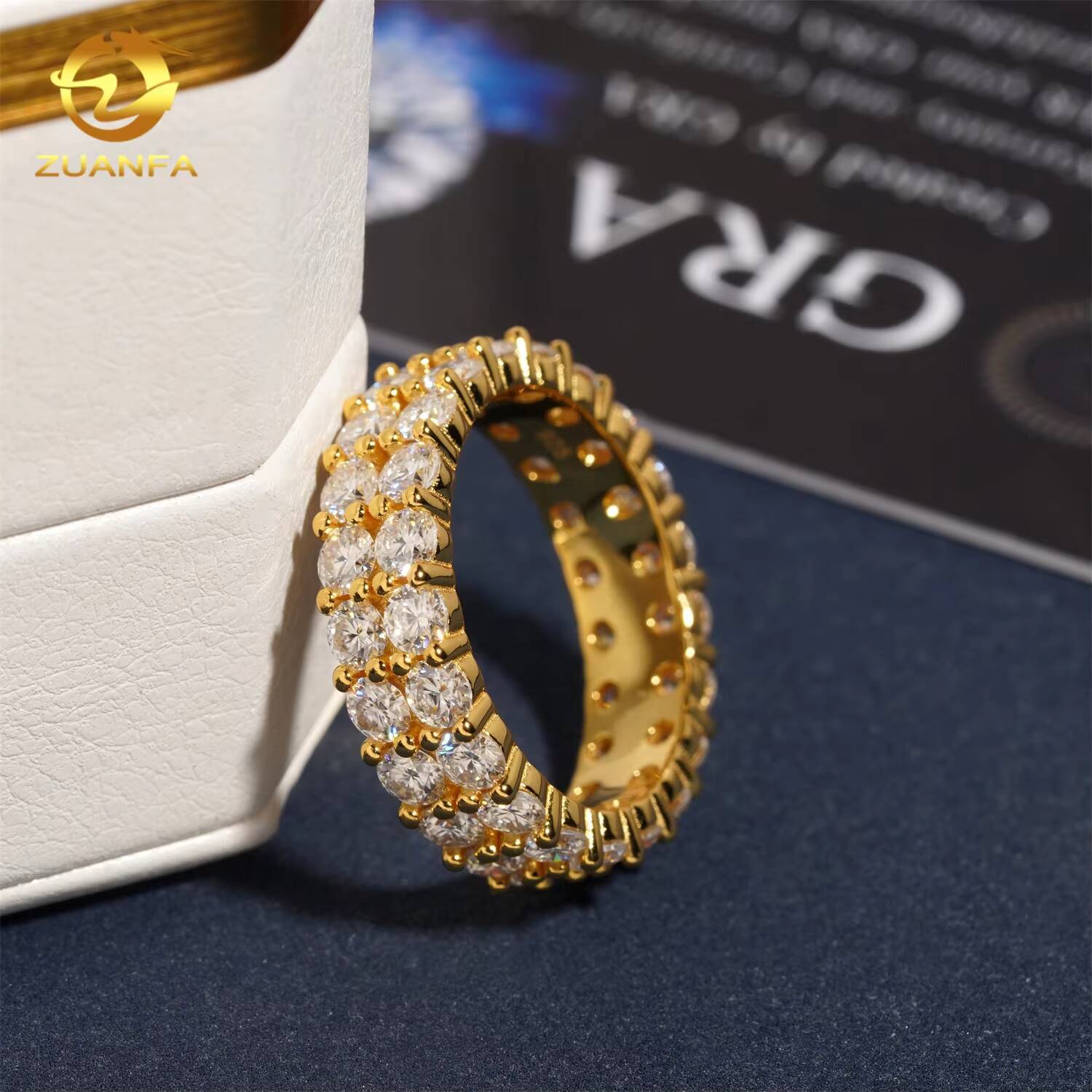 Hot Sale Round 30mm Two Rows Eternity Rings Moissanite Diamond 925 Silver Ring Iced Out Wedding Hip Hop Ring for Men Women