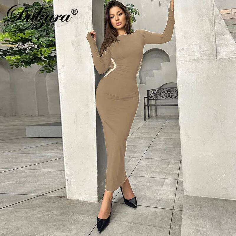 Hawthaw Women 2023 Autumn Winter Sleeve Party Club Streetwear Bodycon Black Long Dress Wholesale Items For Business XJ260131
