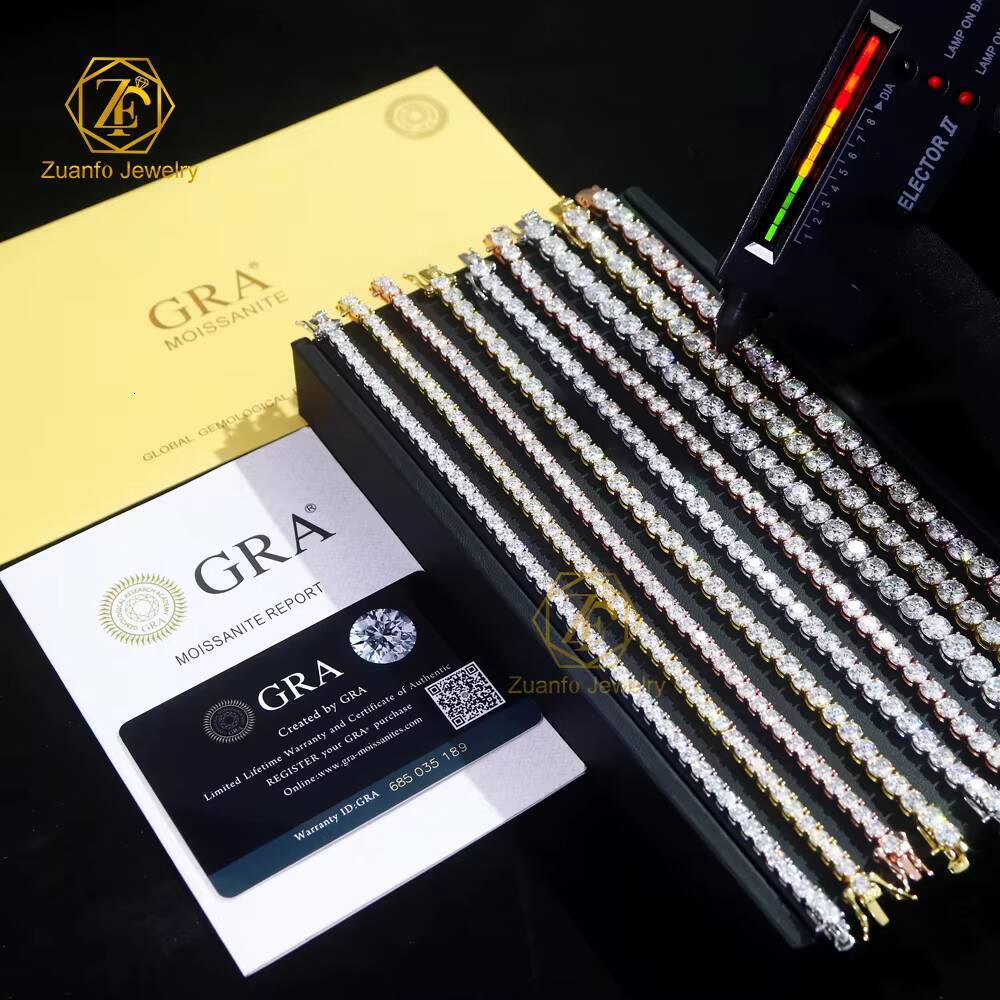 Local Stock Fast Shipping High Quality 925 Silver 2mm VVS Moissanite Diamond Tennis Chain Bracelet for Gifts