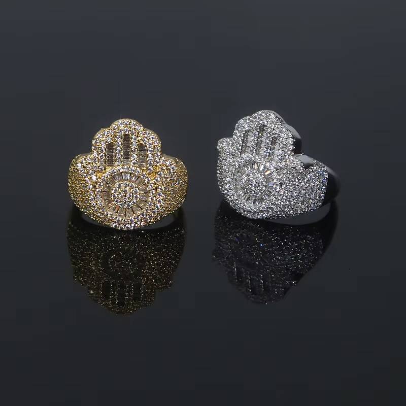 2026 Micro Paved vvs moissaniteia vvs moissanite Lucky Turkish Hamsa Hand Shaped Hip Hop Men Finger Rings