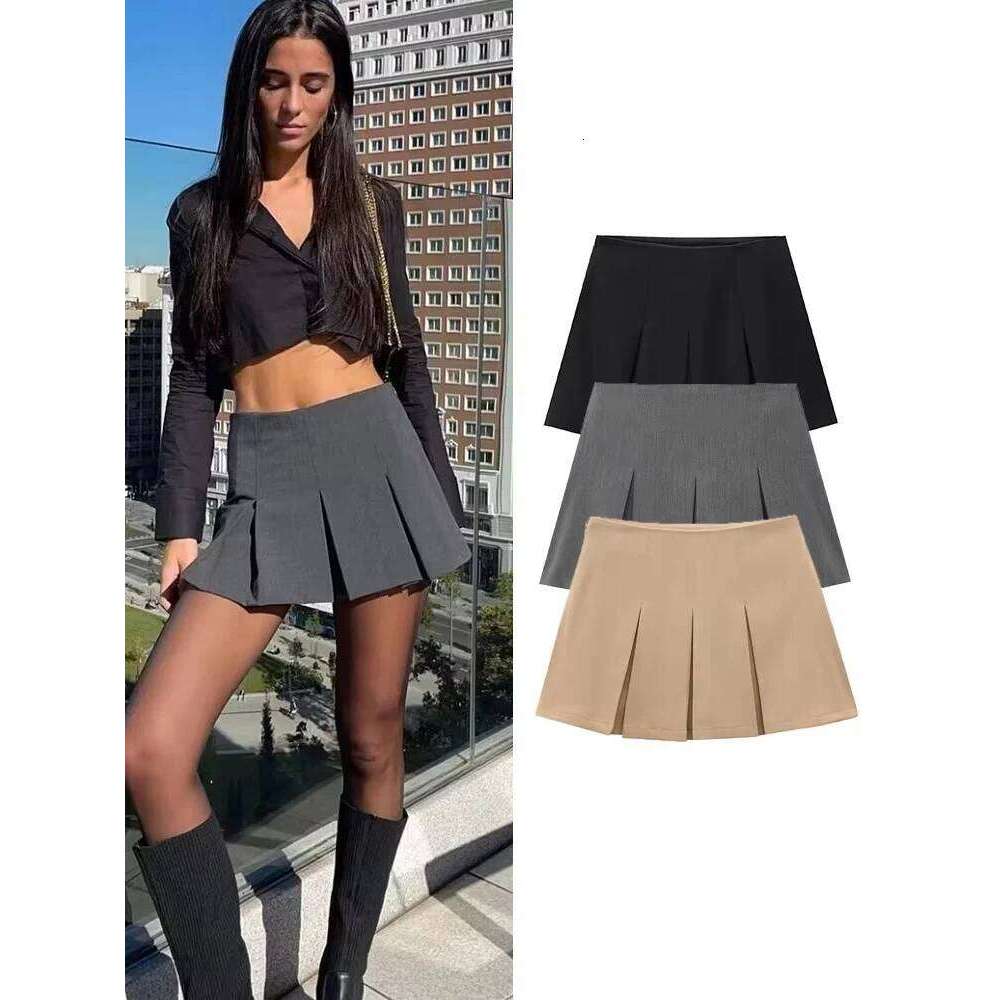 TFMLN Women Elegant Wide Pleated Skirts Spring Summer Fashion Waist Girls Mini Skirt High Street Wear XJ260131